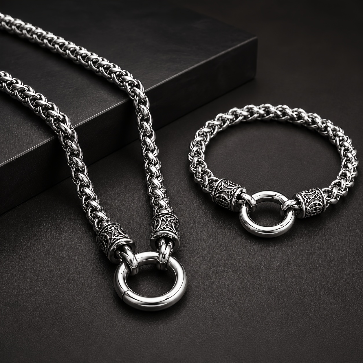 TEMU 2pcs 304 Stainless Steel Necklace And Bracelet Set, A Trendy 304 Stainless Steel Accessory Set. A Item Suitable For Daily Wear And As A Gift