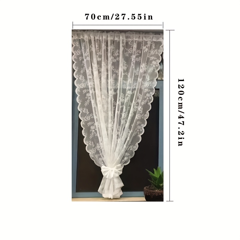Image of 1pc Double Lace Yarn Sheer Curtain, White Door Curtain, Kitchen Short Curtain, Room Divider, Window Decoration, Light Filtering Curtain
