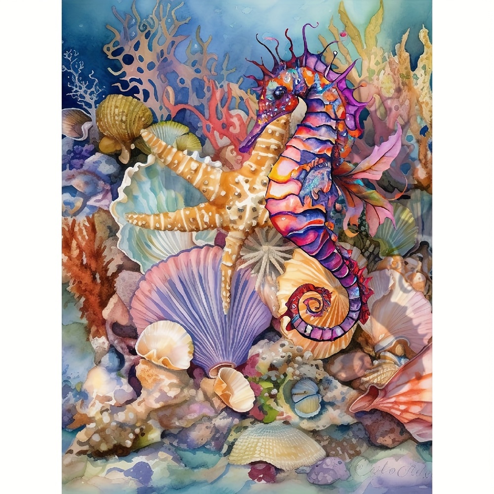 

5d Seahorse Diamond Painting Kit, Animal Theme Round Acrylic Diamond Embroidery Cross Stitch, Diy Art Craft Wall Decor Gift Set