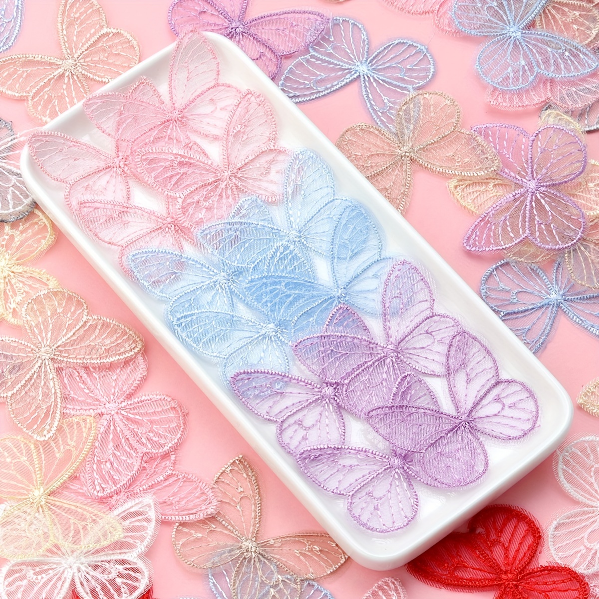 

50pcs Assorted Embroidered Butterfly Appliqués, Beaded Mesh Patches For Clothing, Hats, Shoes, Diy Handmade Headwear Accessories - Mixed Colors
