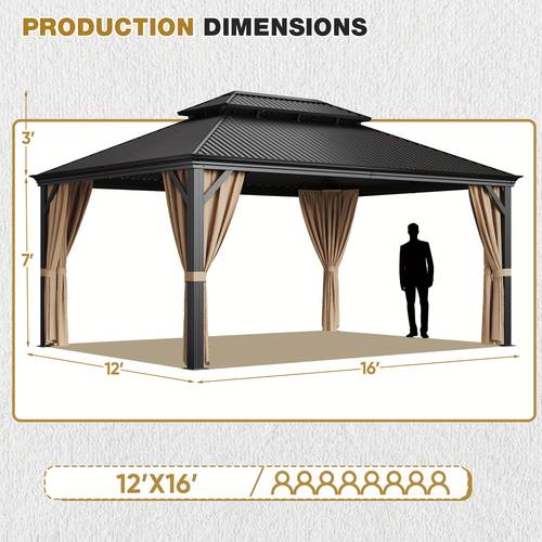 12 x16 ft 12 x20 ftoutdoor gazebo galvanized steel metal gazebo aluminum frame double roof outdoor gazebo with nettings and curtains for patios garden
