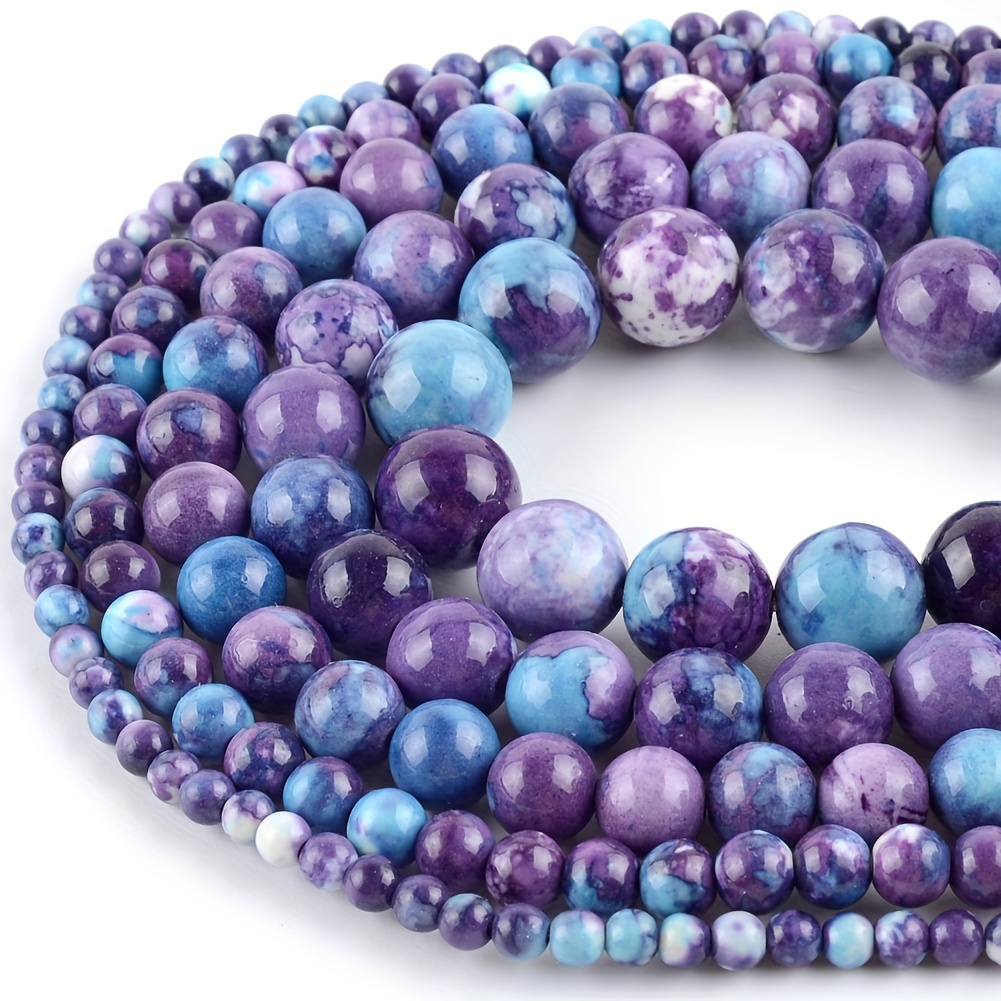 

Approx 37/45/58/88pcs 4mm (0.157") -10mm (0.393") Purple Blue Round Stone Beads, For Jewelry Making, Diy Bracelets Necklace, (natural Stones With Assorted Patterns, Cracks)
