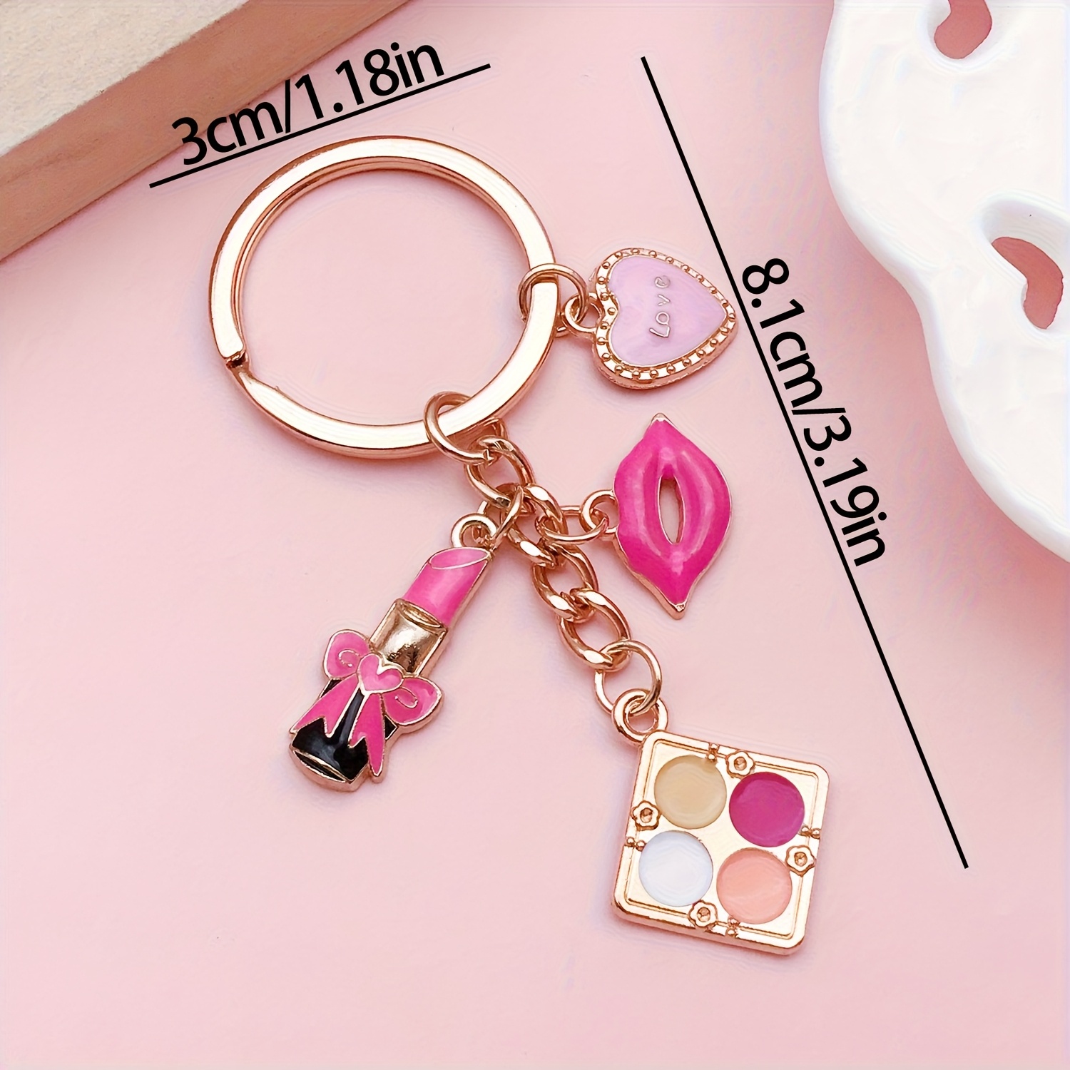 TEMU 1pc Sailanzi Makeup-themed Keychain Compatible For Lipstick & Eyeshadow Charms - Enameled Handbag Accessory With Plate Pendant For Women, Makeup