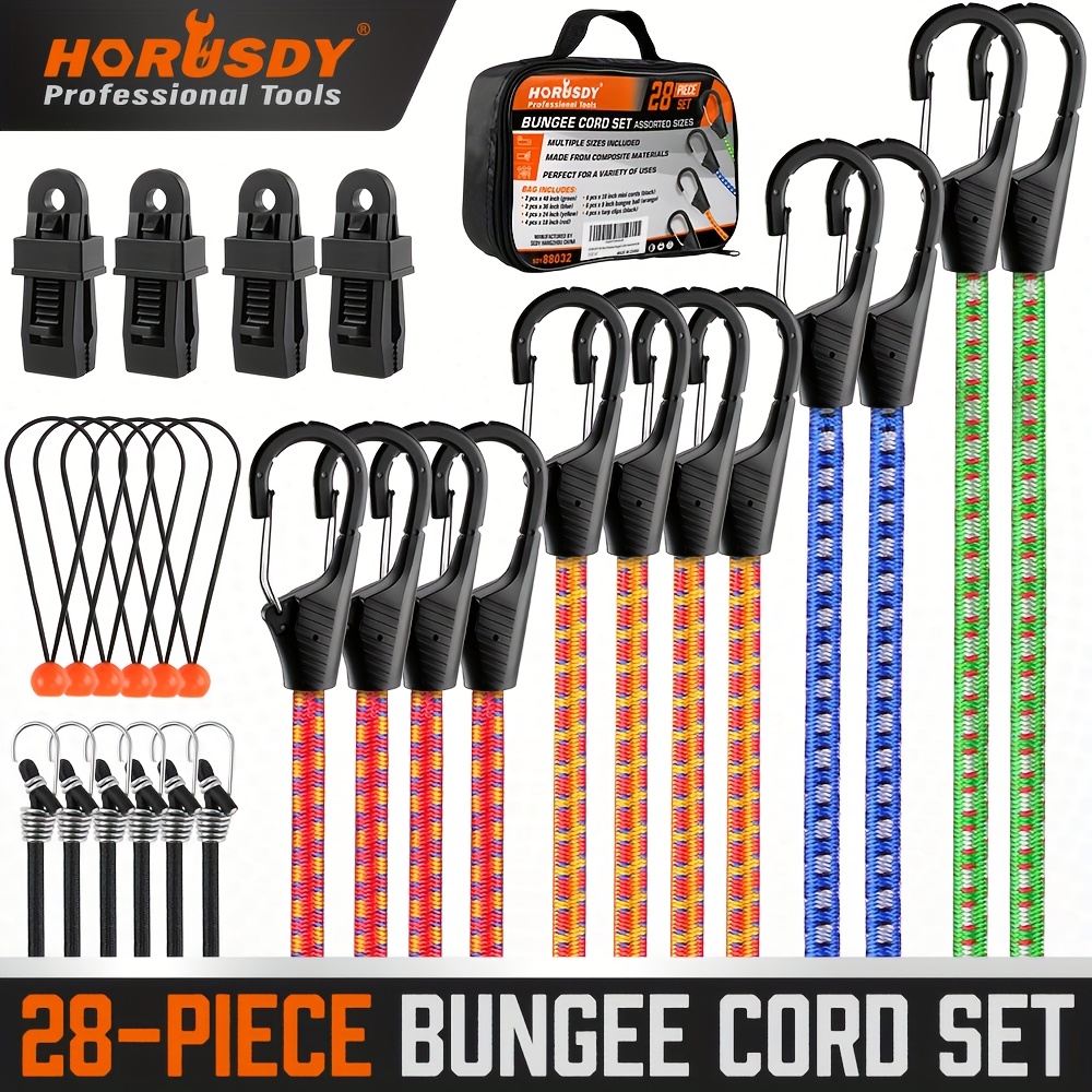TEMU 28pcs Premium Bungee Cords With Hooks, Includes 10", 18", 24", 36", 48", Bungee Cord Assortment (10 To 48 Inch)