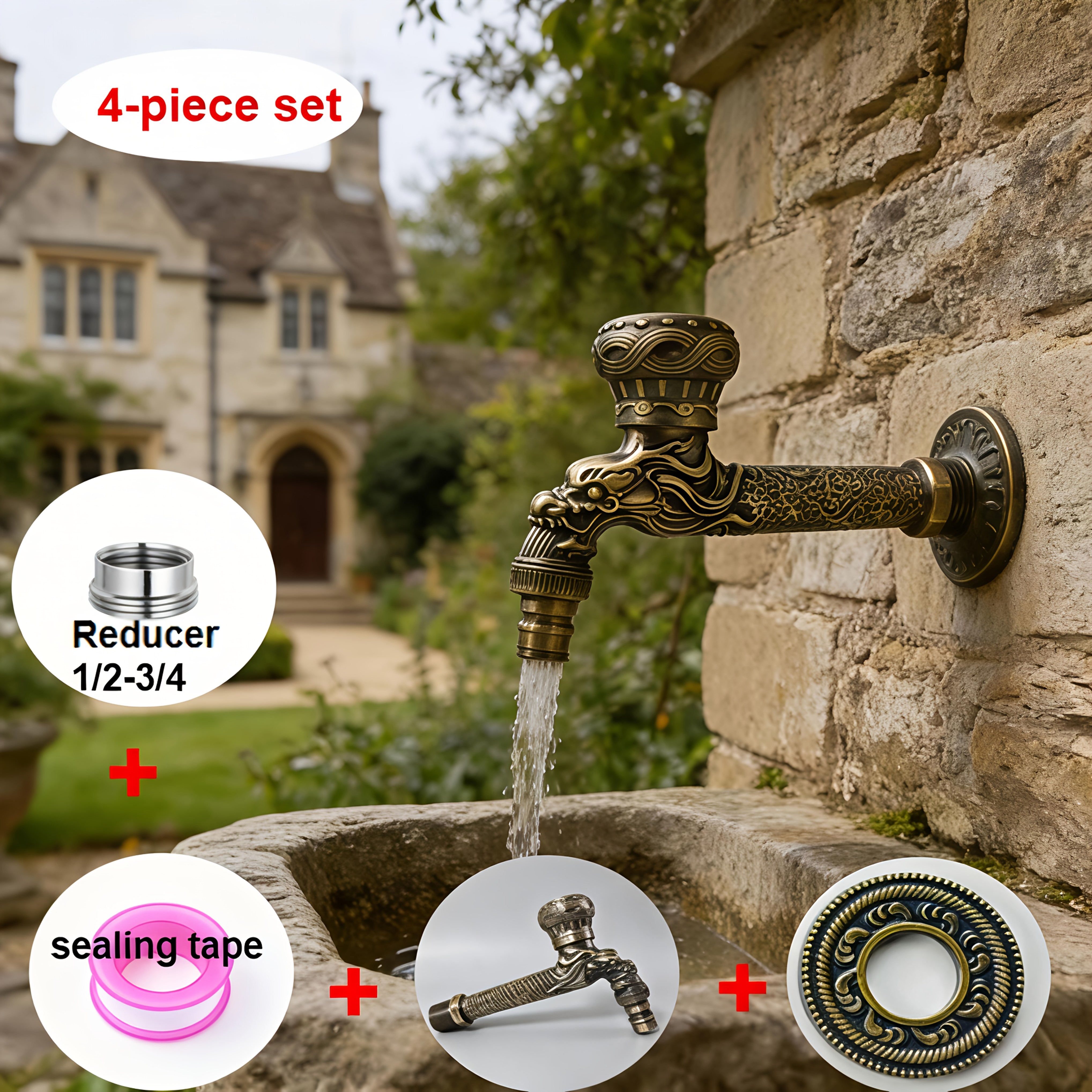European-style Retro Extended Single Cold Water Faucet, And Durable Wall-mounted Faucet, Balcony Mop Pool Washing Machine Outdoor Universal