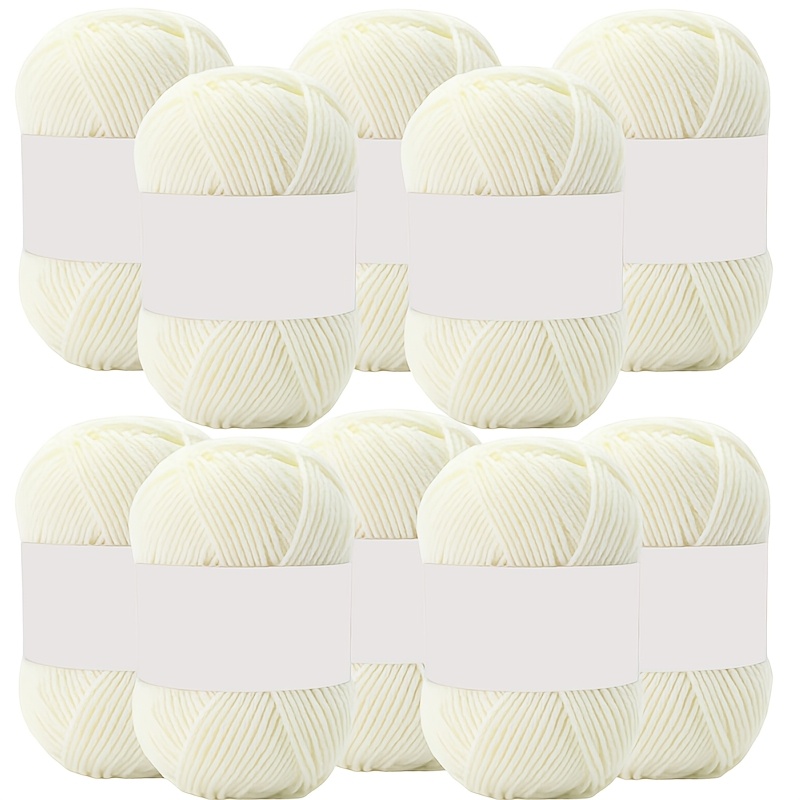 TEMU Lot de 10 de laine acrylique de 25g x 250g - Fil à tricoter couleur lait, 25g par pelote, de haute qualité, convient pour pulls et artisanat