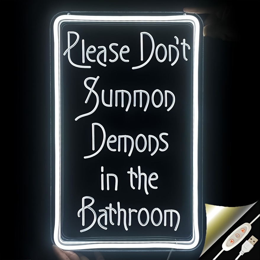 

Please Don't Summon Demons In The Bathroom Neon Sign For Wall Decor, Usb Powered Switch Adjustable Brightness Led Neon Lights, For Humor Party, Halloween Party, Or Christmas