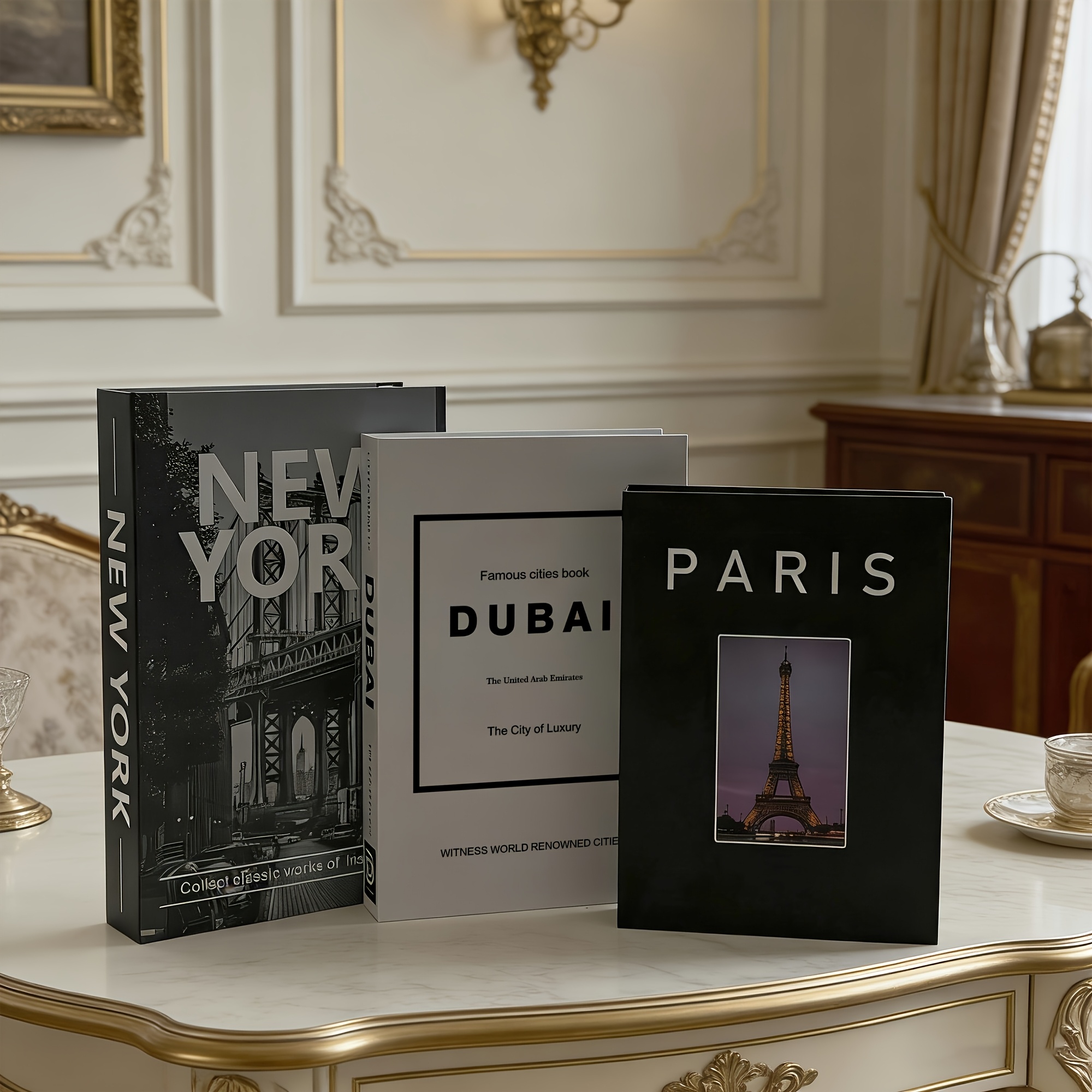 TEMU 3pcs Modern Architectural Book Decorations Suitable For Home - Architectural-themed Paper Volume Shelf Decor, Minimalist Tabletop & Mantel Books