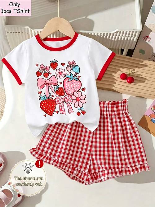 strawberry bow print t shirt bow bowknot color block short sleeve crew neck compatible for spring summer fall casual outfits machine washable