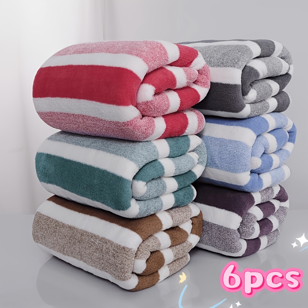 Image of 6pcs Random Color Coral Towels, Thickened Absorbent And Fluffy Fabric, Quick-drying, Multiple Colors, Ideal For Camping, Travel, Business Trips, And Home Use