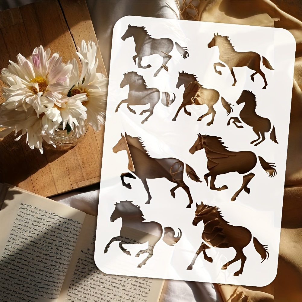 1pc Horse Border Painting Stencil 8.3x11.7 Inch Plastic Pet Running Horses Stencil For Painting Hollowed Horse Drawing Template Animal Theme Stencil For Wall Furniture Decoration