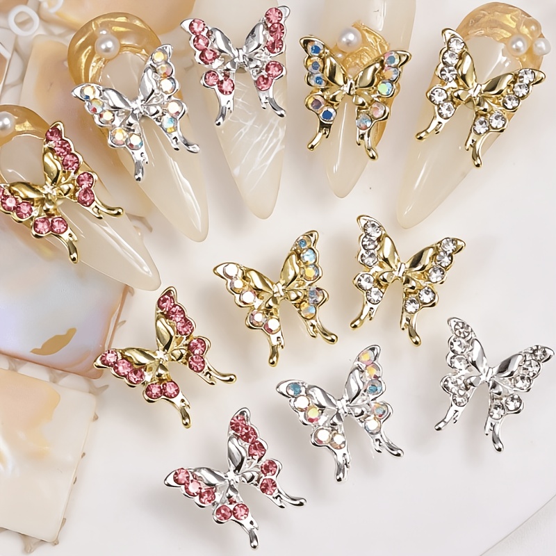 TEMU 20pcs Golden And Silvery Glitter Diamond Colored Diamond White Diamond Luxury 20 Mixed, For Nail Art, Using Rhinestones And 3d Alloy Design.