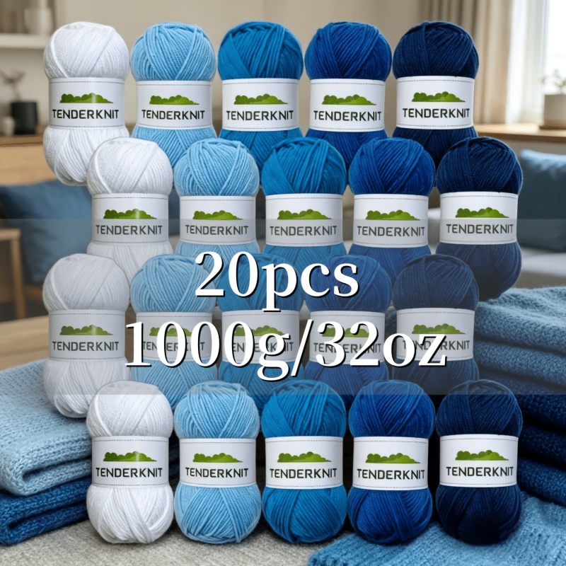 TEMU Grand Lot de Laine Tricotée Mélange 20 Écheveaux 1000G Ensemble Complet Acrylique Polyester pour à , Décoration Intérieure, Sacs Faits Main,