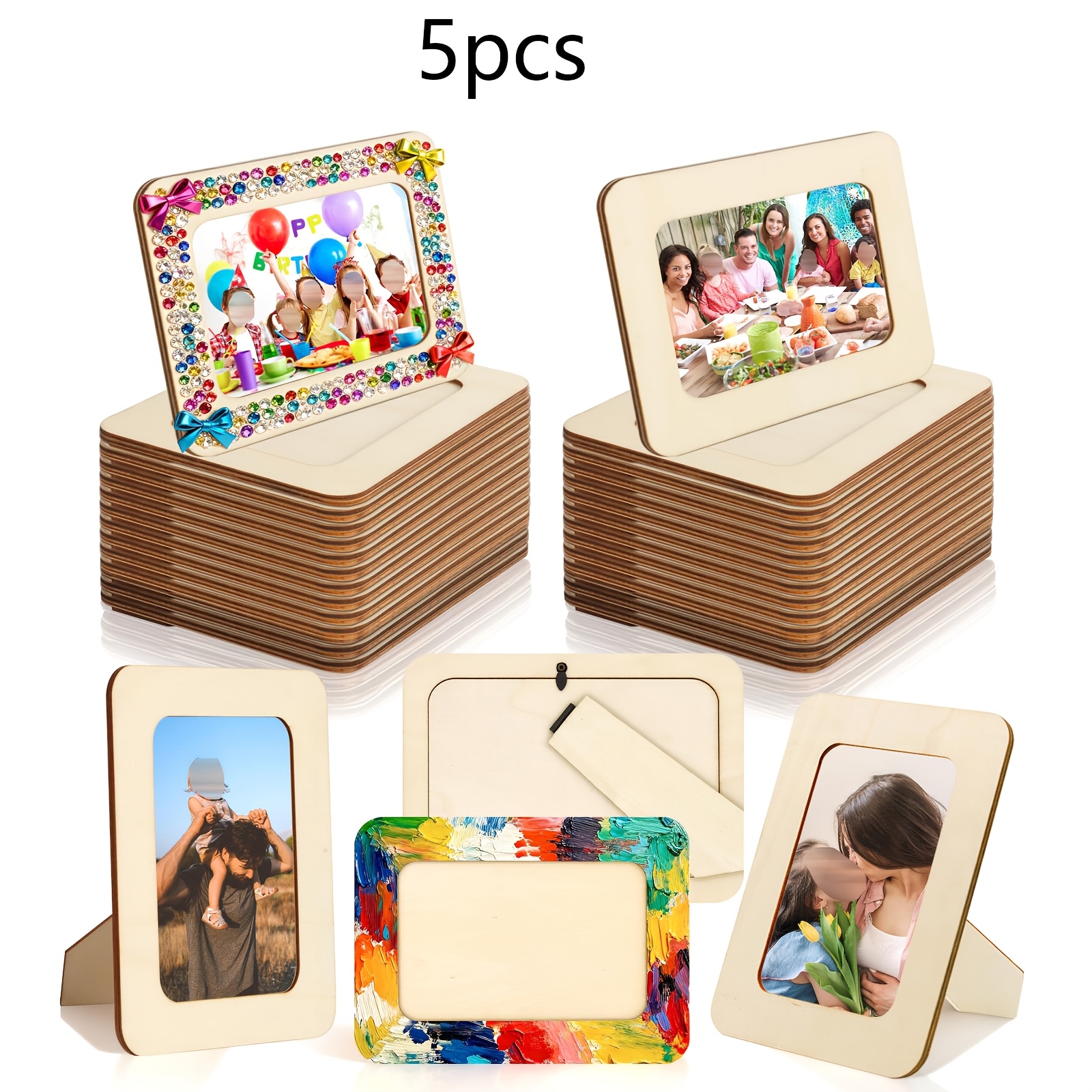 TEMU 5pcs Set Wooden Photo Frames, Blank Art Frames, Wooden Desktop Vertical Decor, Craft Making, Suitable For Home Desktop Decoration, Mother's Day,