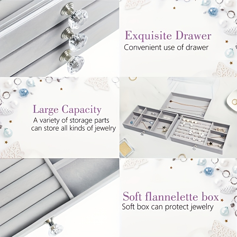 2pcs jewelry storage box set three layer portable with glass lid organizer for earrings display and ring display Product details 3