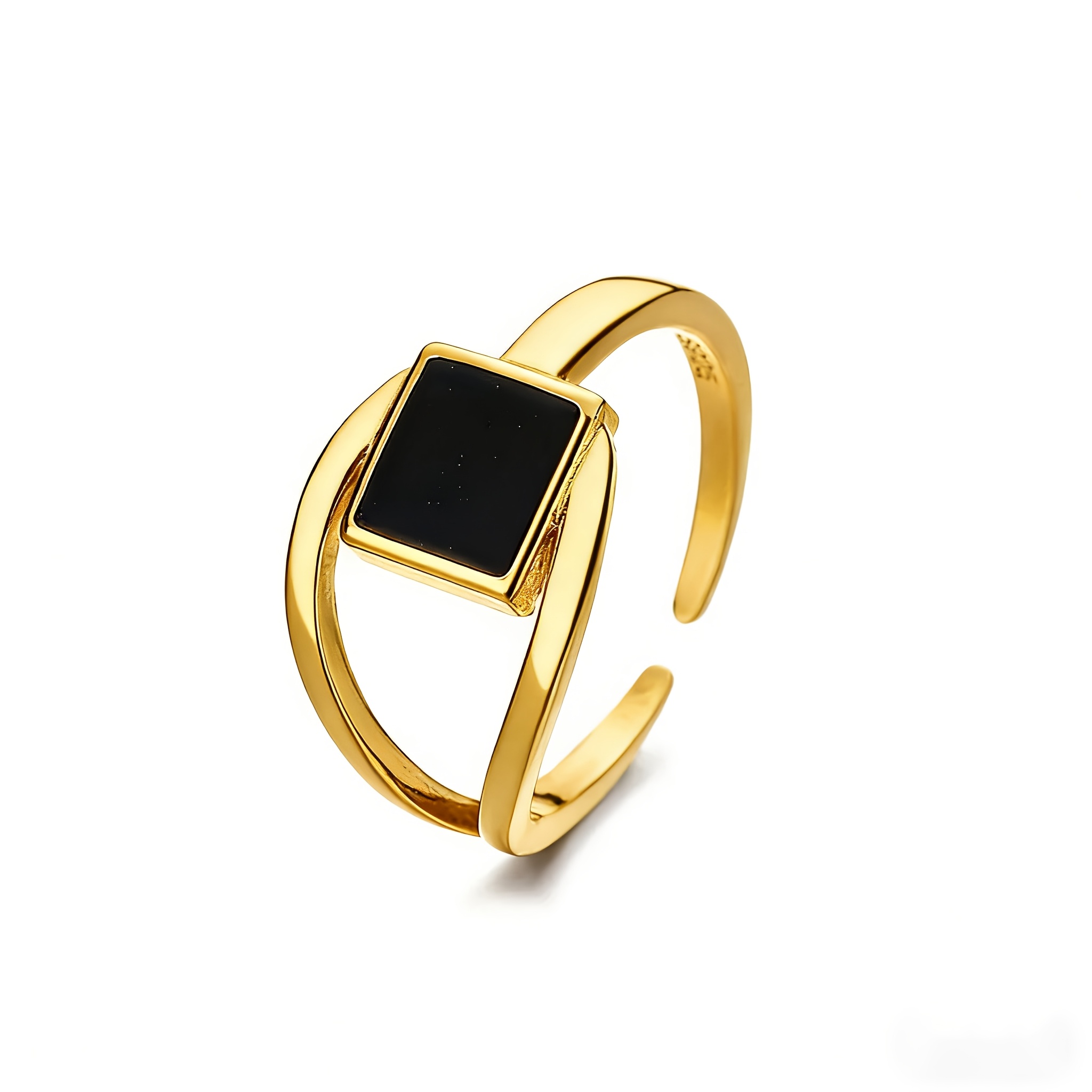 TEMU 1pc Fashionable Light Luxury Stainless Steel Black Enamel Square Open Adjustable Women's Ring, A Simple And Sophisticated Jewelry Accessory, An