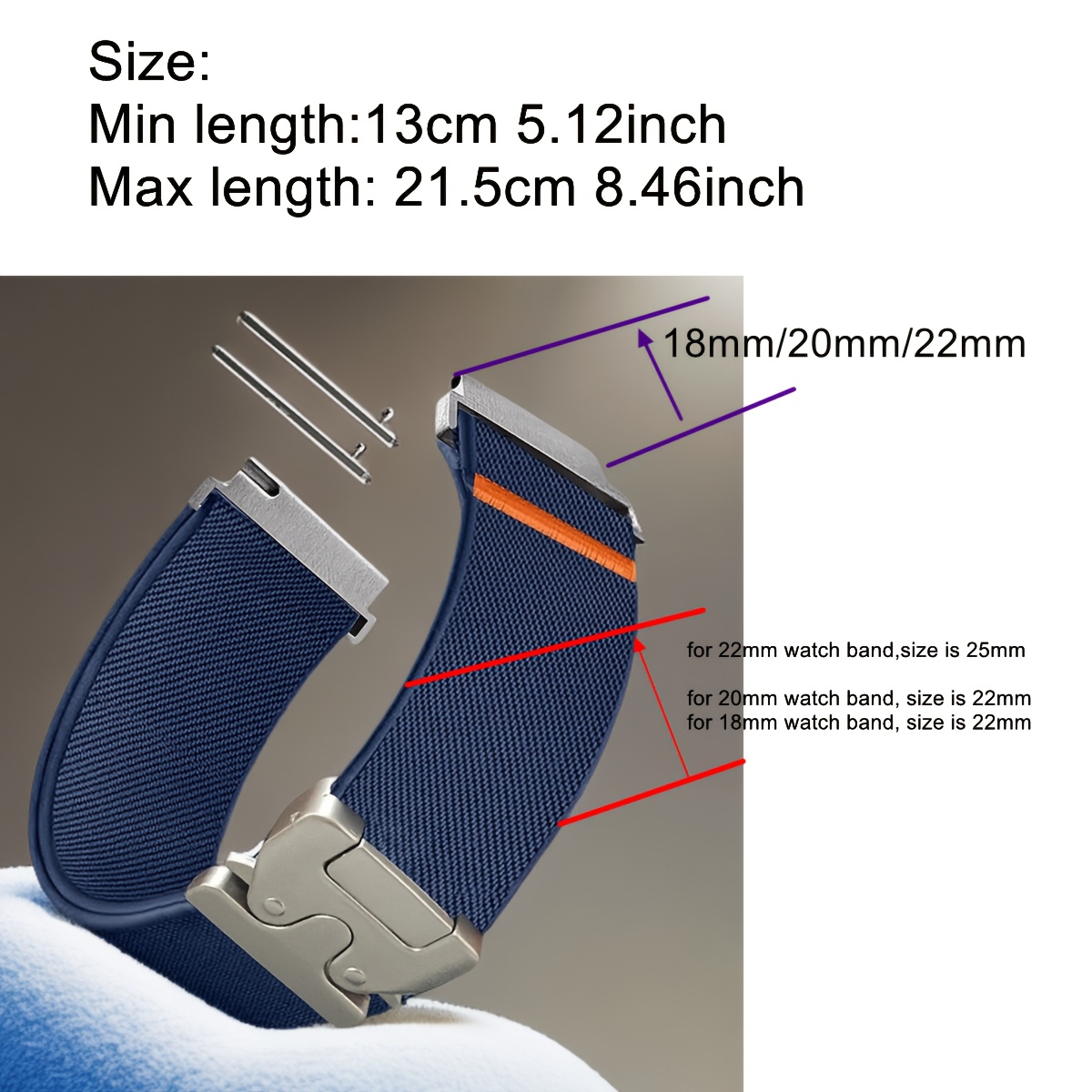 1pc Adjustable Polyamide Watch Band, 18mm/20mm/22mm, Breathable & Elastic Loop Strap with Parachute Buckle, Compatible with Samsung Galaxy Watch 8/7/6/5/4/3, Garmin Venu 3S, Amazfit GTR 4, Huawei/Xiaomi Watch 4/5/Pro/GT Series