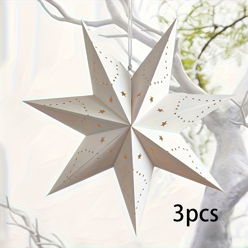 TEMU Set Of 3 Paper Star Lampshades, Christmas Hanging Ornaments, Suitable For Valentine's Day, Christmas, New Year, Birthdays, And Wedding Decorations (lights Not Included)