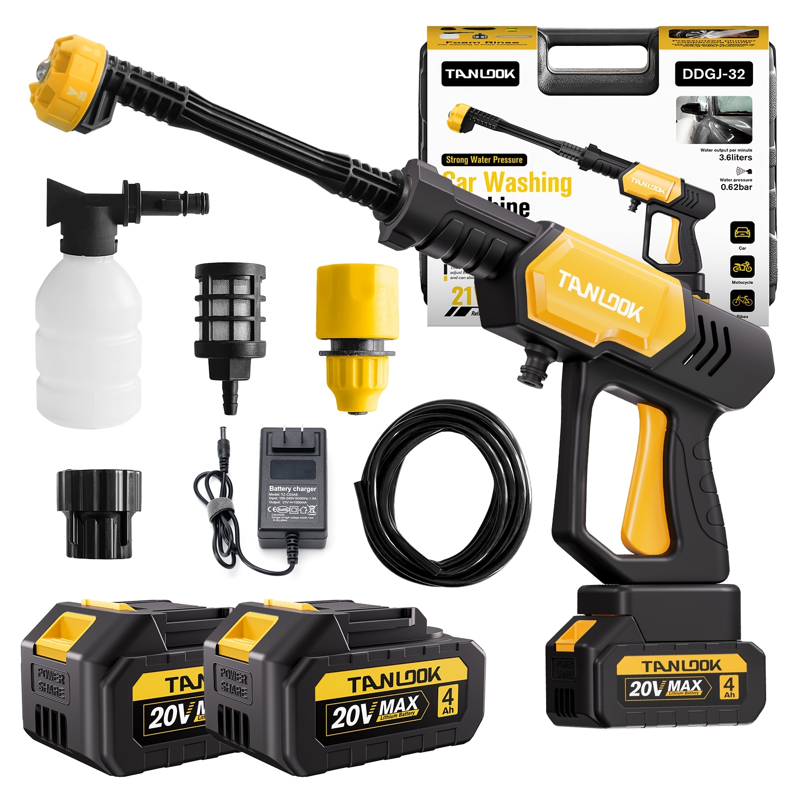 TEMU Car Washer, High-pressure Cleaner Set, Adjustable Nozzle, Powerful Cordless Car Washer Complete With Battery, Storage Box And Charger. Suitable