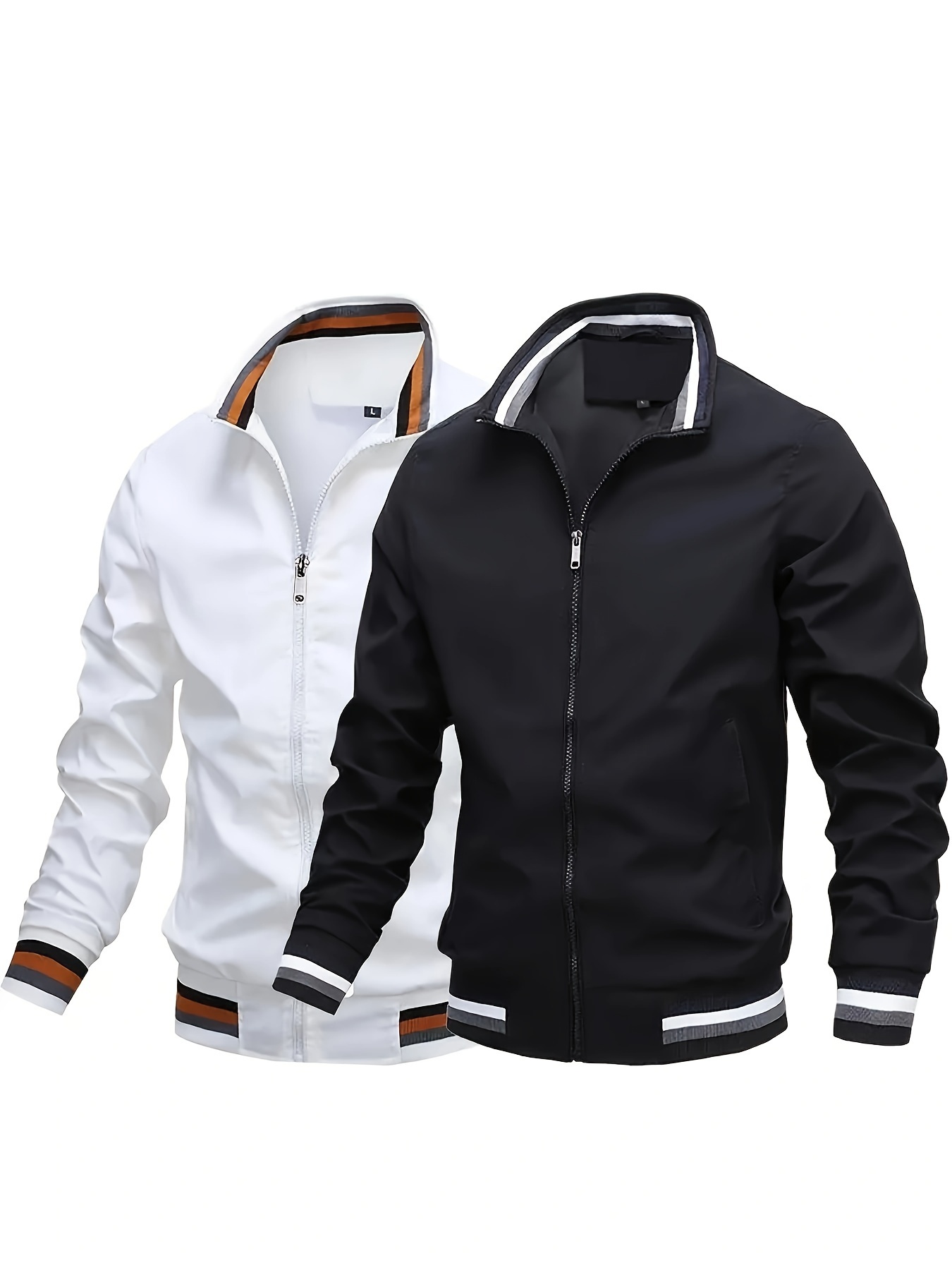 2 pack mens classic   jackets retro stand collar zip up windbreaker casual polyester outerwear for hiking outdoor activities long sleeve solid color regular fit adult sizes