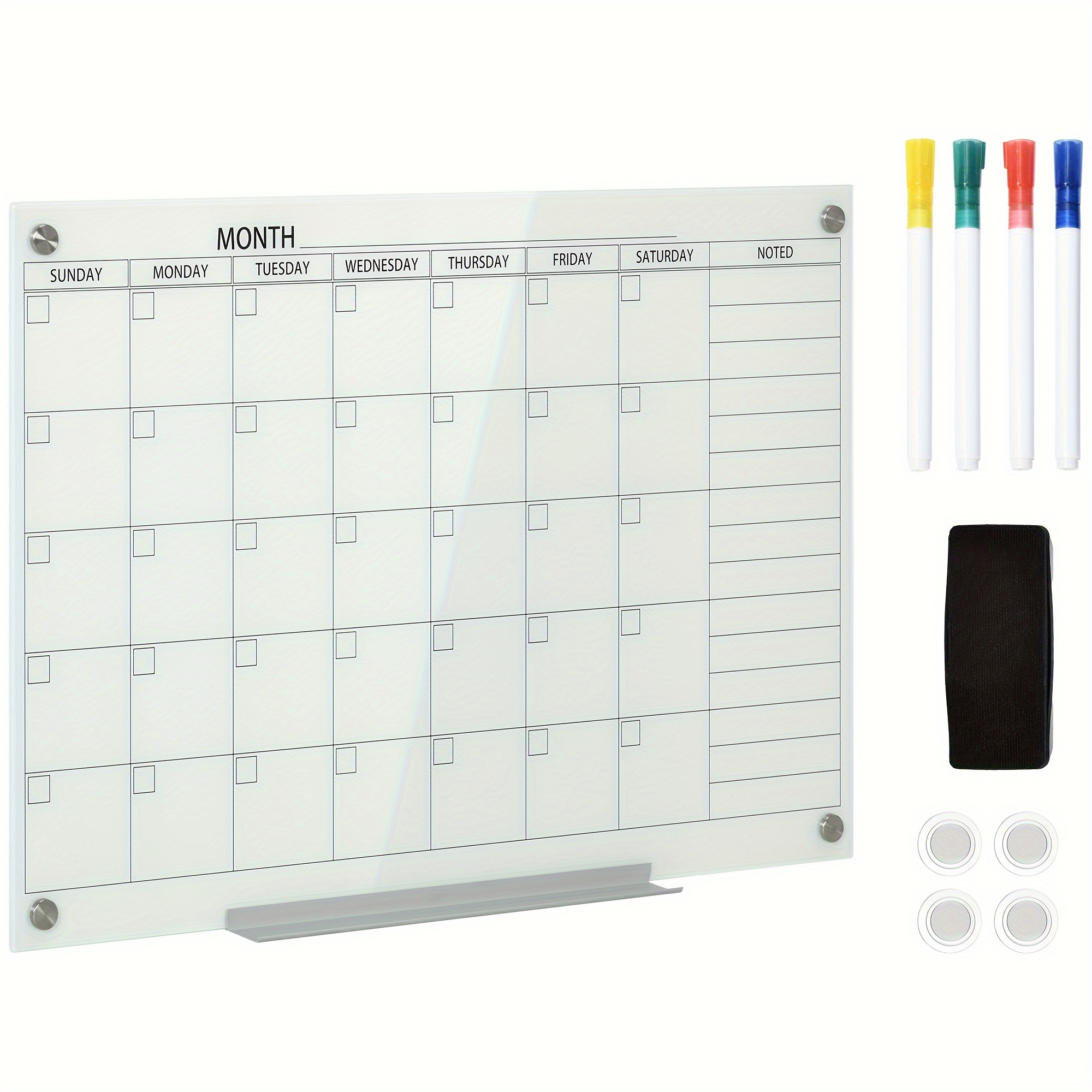 

Vinsetto 35"x23" Dry Erase Wall Calendar Glass Whiteboard Monthly Planner For Homeschool Supplies & Home Office Organization With 4 Markers And 1 Eraser, Frameless