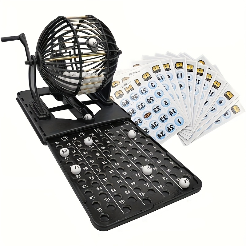 

A Luxurious Set That Includes A Cage, 20 Cards, And 75 Calling Balls - Large Groups And Parties, Making It An For Birthdays, Retirements, And Adult Celebrations.