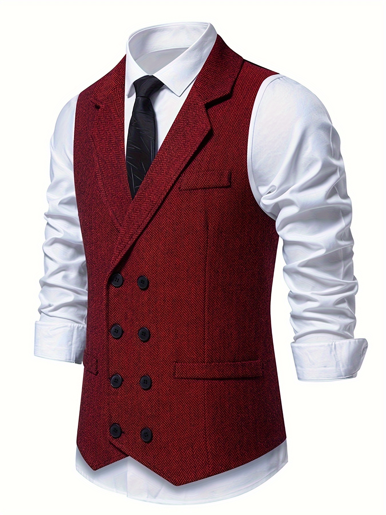 mens   vest with a vintage lapel and double breasted design burgundy 0