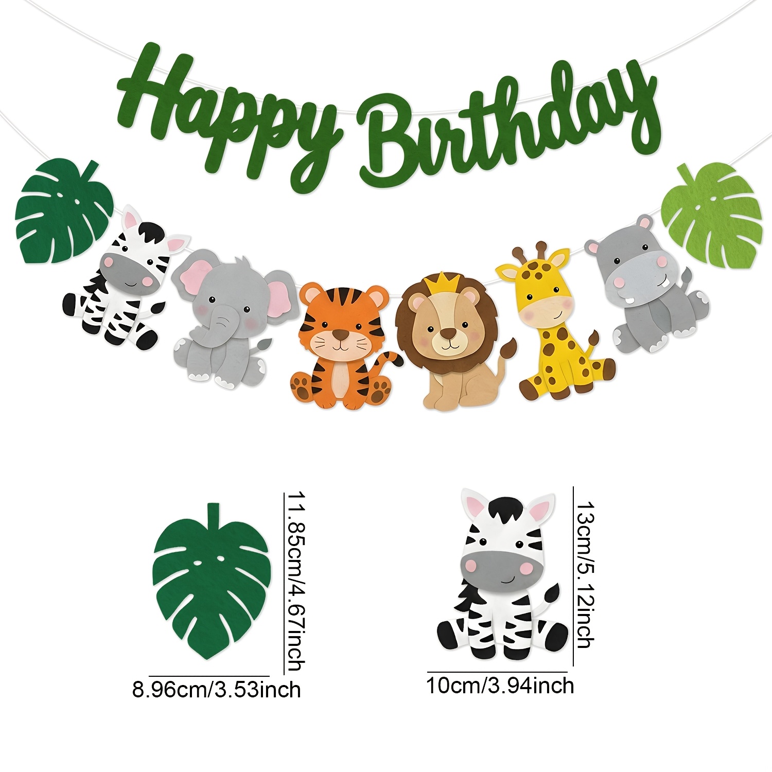 TEMU 2d Flat, 2d Flat - 2d Felt Forest Animal Birthday Banner, Jungle Wildlife Birthday Banner, Green Grass "happy Birthday" Banner, Zebra Elephant