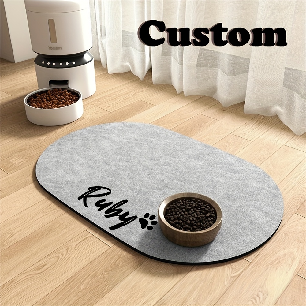 TEMU Custom Pet Food Mat With Personalized Name - Absorbent Non-slip Food Pad, Durable Synthetic Rubber, Ideal Gift For Pet Lovers, Pet Food