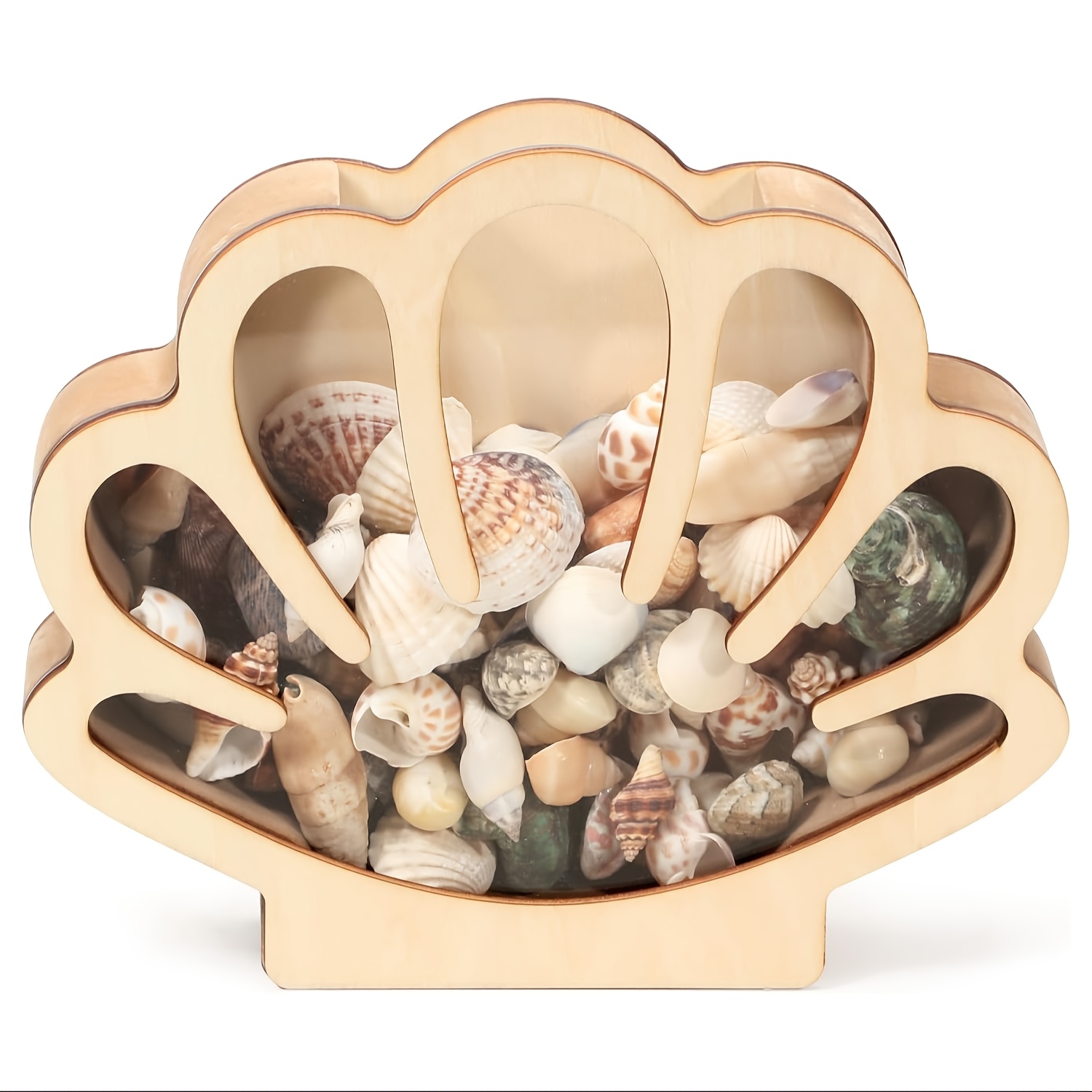 

1pc Style Wooden Shell-shaped Storage Box With Hinged Lid, Oval Decorative Organizer For Seashells, Jewelry, Home Tabletop Decor, Ideal For Valentine's, Easter, Ramadan, 's Day Gifts