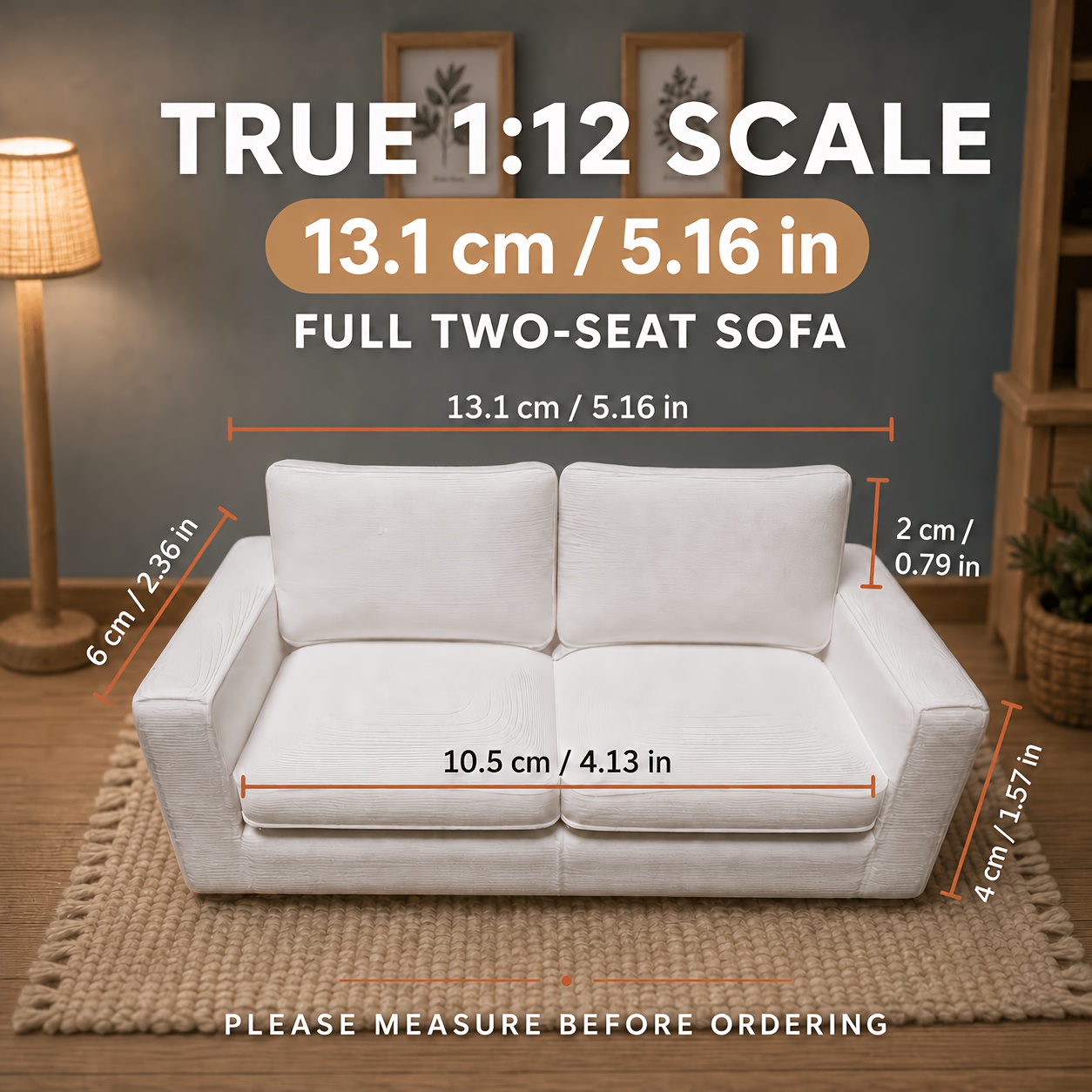 Image of 1:12 Scale Miniature Dollhouse Large-sized Two-seater Sofa, 3d Printed Model Furniture, Mini Sofa, Suitable For Macro Photography Props, Dollhouse Accessories, Perfect Gift For Scene Setting