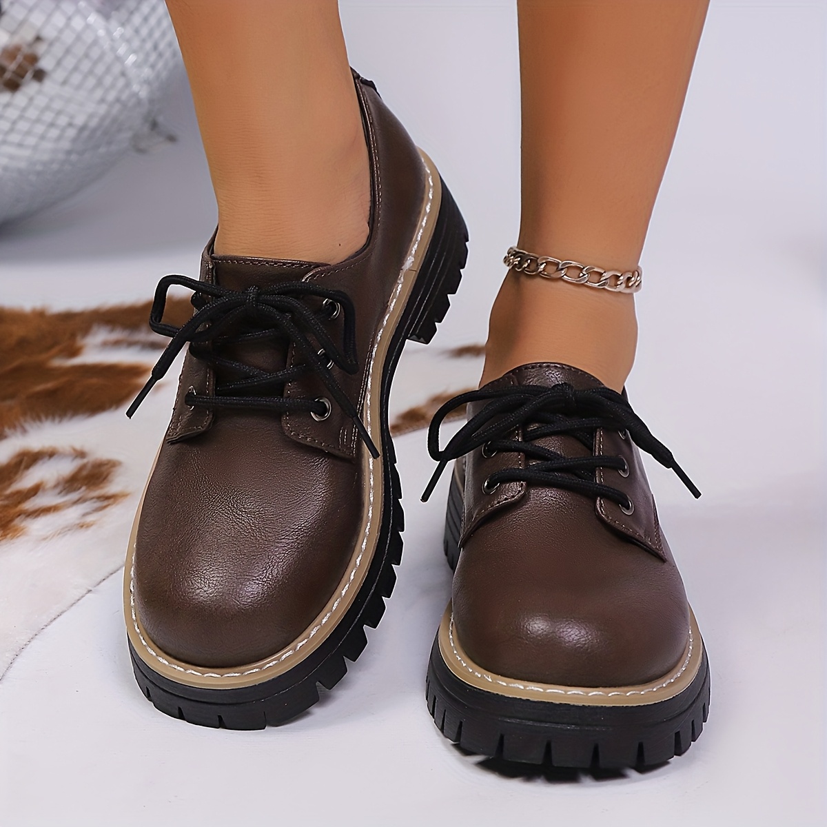 chinese dress ladies Beautoday Genuine Leather Lace Up Brogue Shoes for Women, Peru / US 6 main image 1
