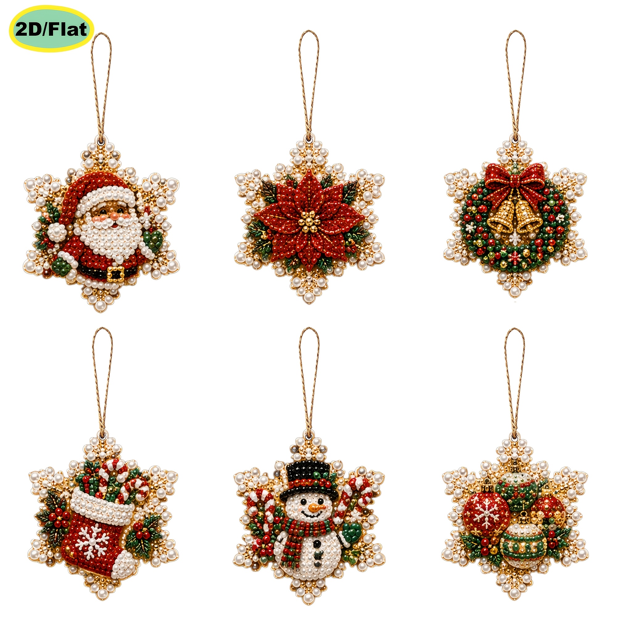 TEMU 6pcs Diamond Painting Kit, 2d Flat Pearl , Christmas Wooden Tag Pendant, Drill Material Bag, 3.07 X 3.07 Inches, Beginner, Christmas Tree
