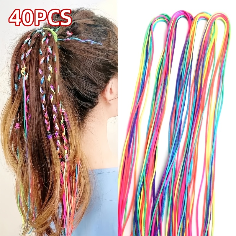 

40pcs*90cm New Mixed Color Hair Braid Rope Used For Dirty Braids Diy Ponytail Braids Women's Girl Style Hair Accessories