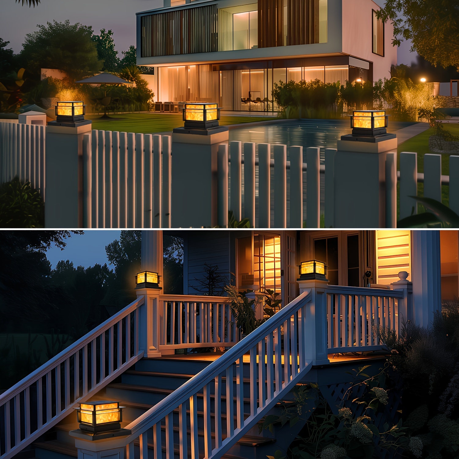 6-Pack Solar Column Cover Lights, Outdoor LED Color-Changing Solar Fence and Deck Floodlights for Garden, Porch, Patio, and Stairs