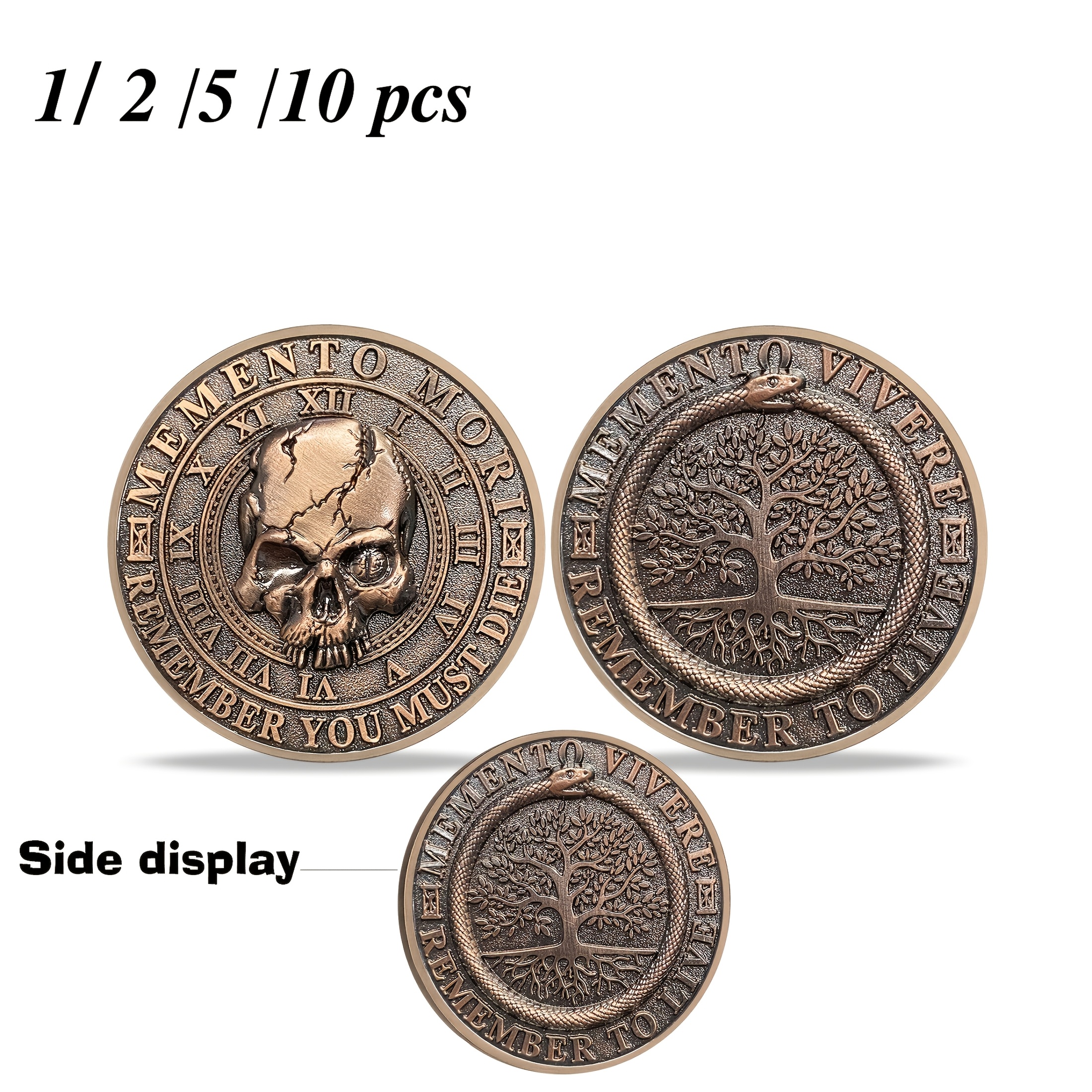 1개/2개/5개/10개 메멘토 모리 코인 | 3D 해골 조각 아연 합금 구리 도금, 생명의 나무 스토이 리마인더 토큰, 데일리 스토이  챌린지용, 이상적인 선물