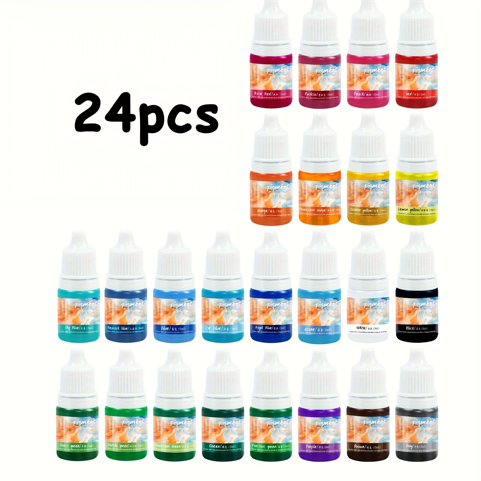 Image of 1 Set Of 24-color Concentrated Transparent Epoxy Resin Pigment Colorants, 5ml Per Bottle, Suitable For Resin Art