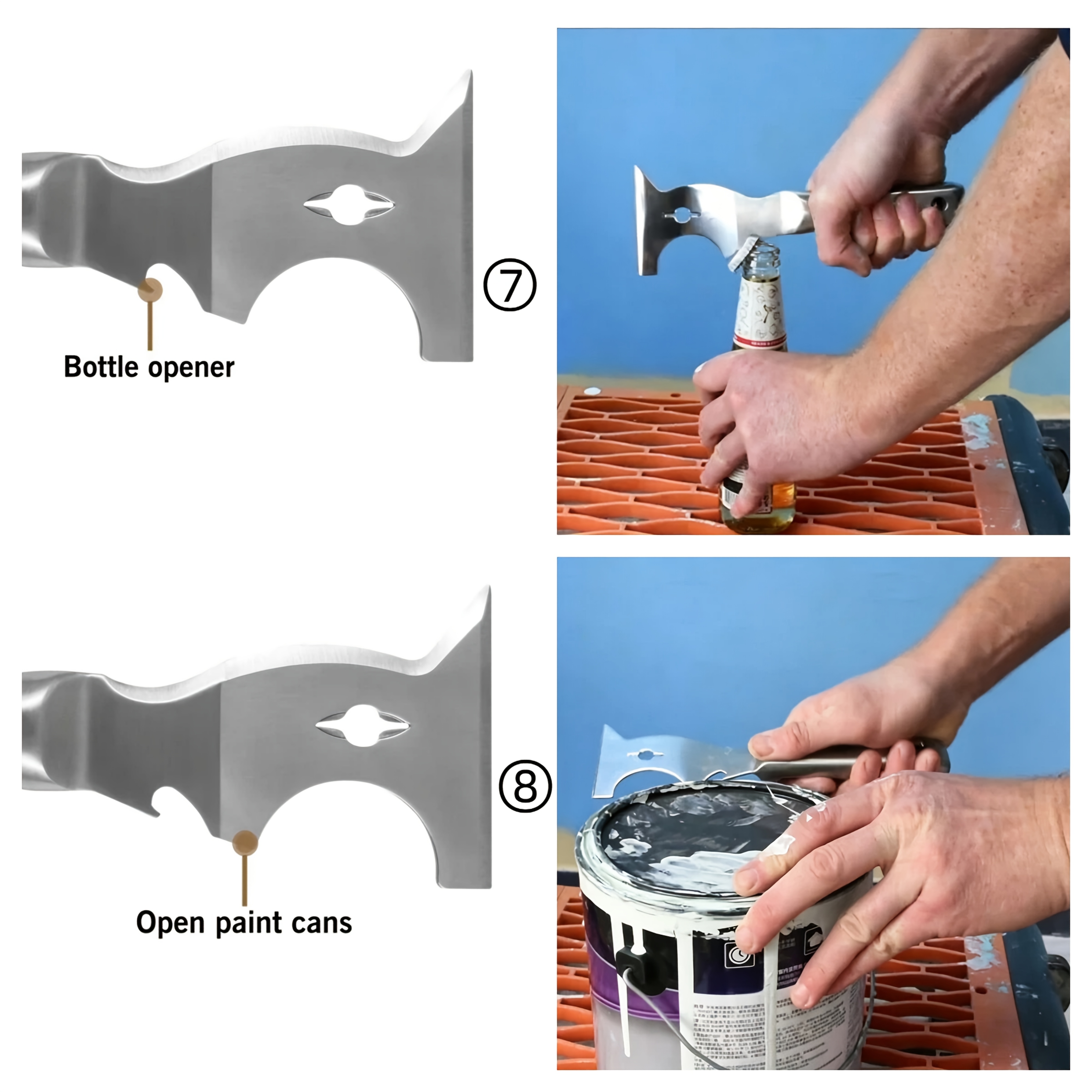 Heavy Duty 10 in 1 Stainless Steel Multi Tool Putty Knife, 420 Stainless Steel Paint Scraper, with Bottle Opener Nail Puller Putty Tray, Great for Wall Decorating, Drywall Repair, Wallpaper Stripping Multi Tool Paint Scraper