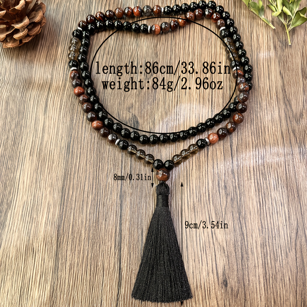 Small Hand-Beaded Natural Stone Tassel Necklace, Retro Bohemian