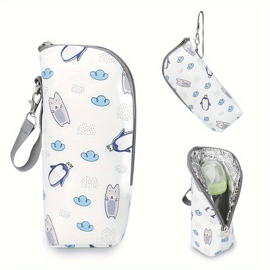 

Small Zipper Insulated Bottle Bag With Aluminum Foil Lining, Portable Milk Bottle Carrier For On-the-go Parents, Random Pattern Design, Thermal Satchel Bag