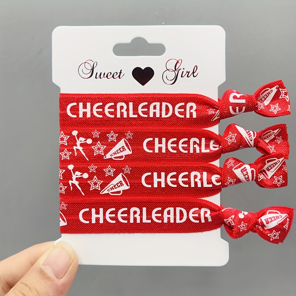 4pcs European And Fashion Knotted Cheerleader Print Elastic Hair Ties, Diy Hand-tied Elastic Hair Bands, Hair Accessories