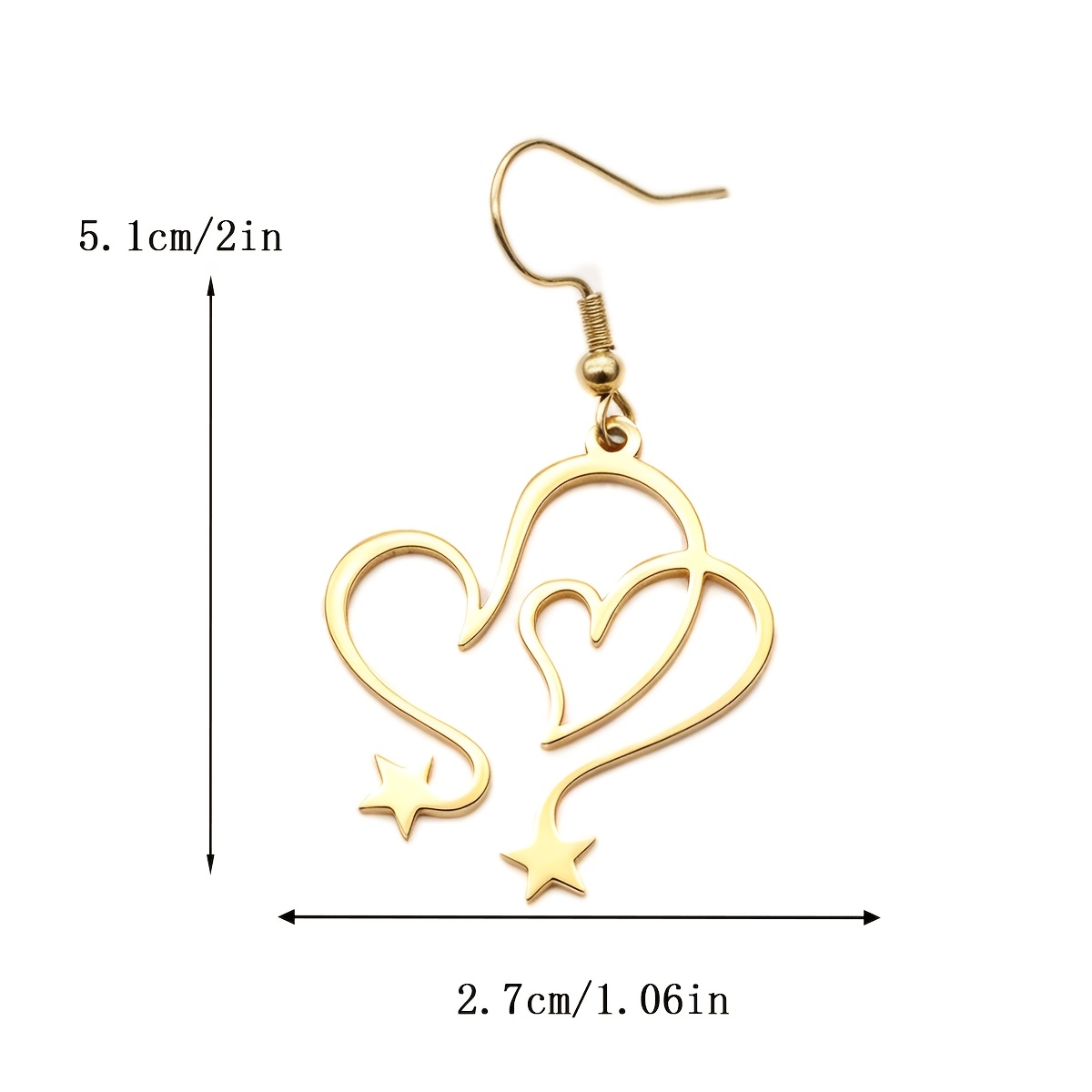 Intertwined Heart Star Dangle Earrings, Minimalist Love Design