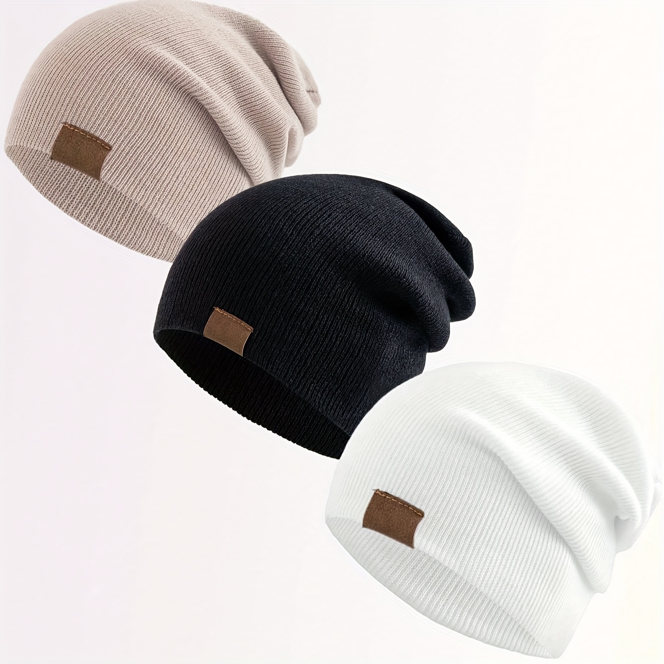 3pcs Light Board Label Brimless Knit Hat, Cap, Unisex , Fall Winter Outdoor Sports Warm Hat, Fashion Hip-hop Street Y2k