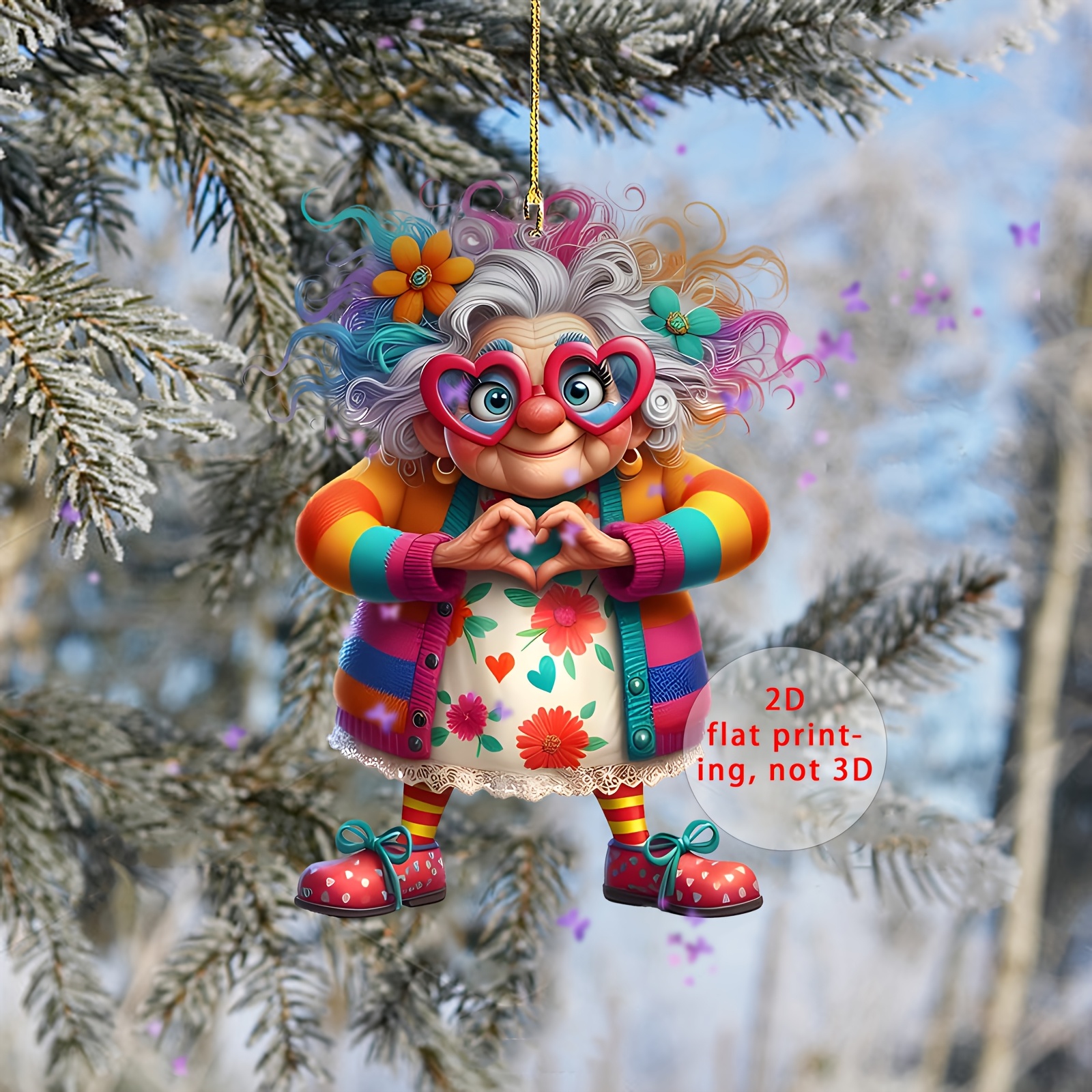 

Chic Grandma With Heart-shaped Glasses - 2d Acrylic Car Charm & Decor, Christmas, Valentine's, Day & More