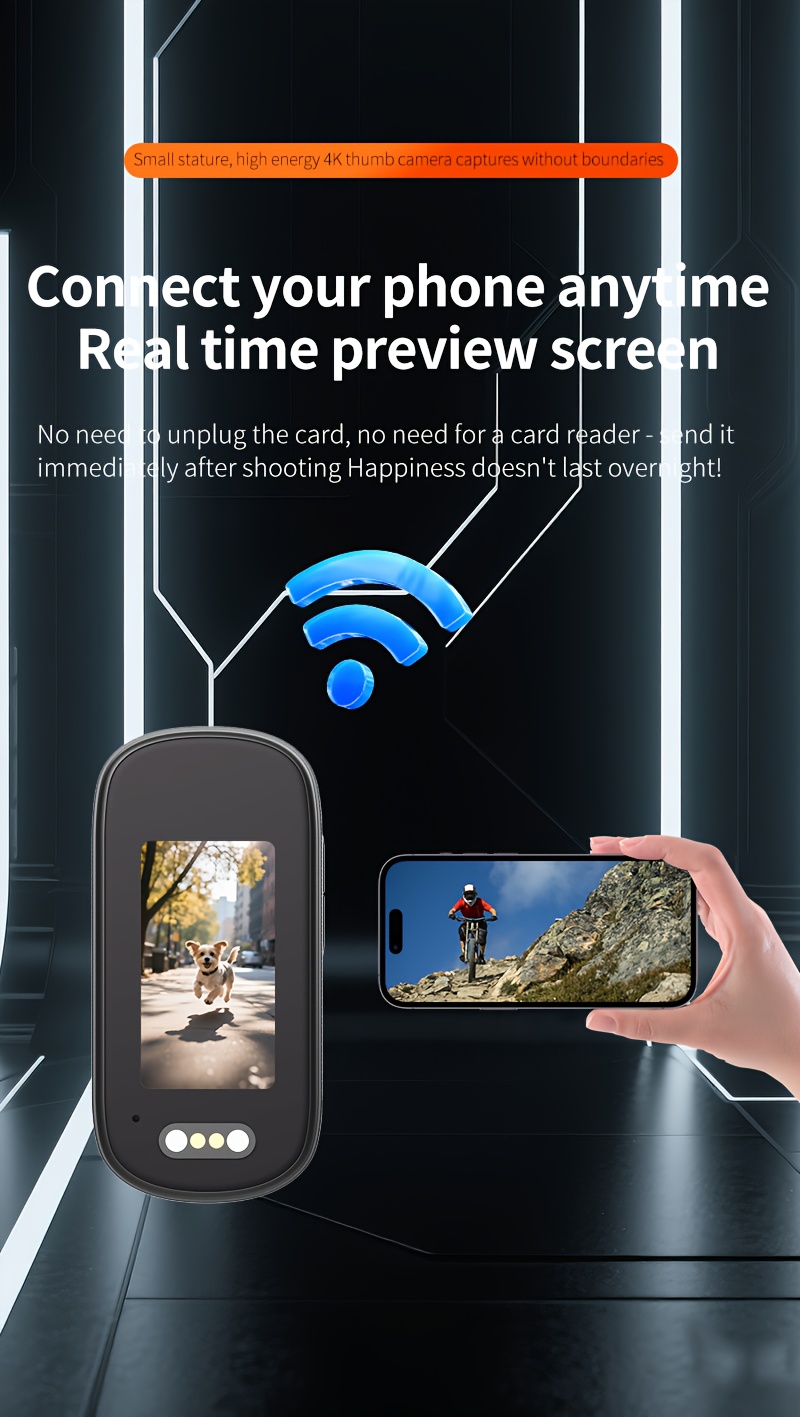 4K Thumb Camera, Mini WiFi Camera, and Dustproof, Portable HD Camcorder, Suitable for Outdoor Sports, Cycling, Hiking, Daily Life Recording, Video Recording, and Photography