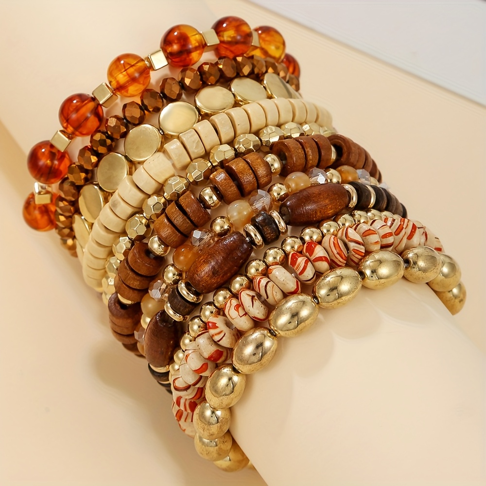 Boho Beaded Bracelet Set - Acrylic & Wooden CCB Bangles Stackable