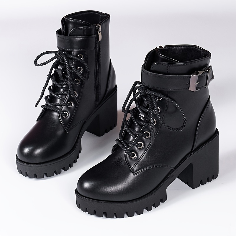 womens zip chunky heel platform ankle combat boots temu Temu