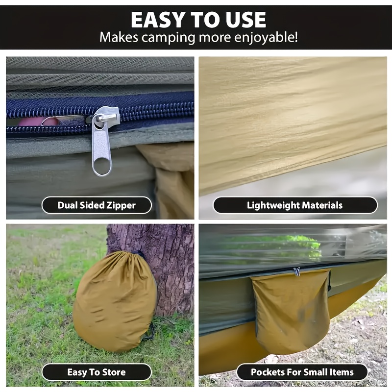 [Versatile Camo Hammock] 4-in-1 Camo Camping Hammock - Durable Nylon, Versatile with Mosquito Net & Sun Shelter, Easy Setup for Backpacking, Hiking, Beach & Garden Adventures, Camping Accessories