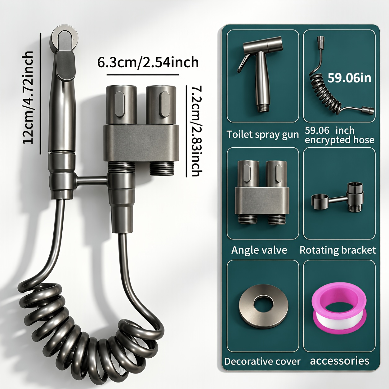 TEMU Handheld Bidet Sprayer For Toilet, Wall-mounted Toilet Bidet Spray Kit With Valve, Flexible Retractable Spring Hose, Bathroom Cleaning Sprayer