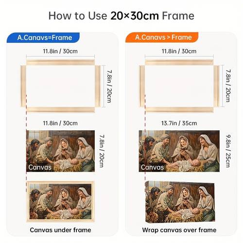 1 set of wooden frame kit for canvas art 4pcs 4pcs corner braces 16pcs nails 1pc seamless nail and 1pc hook for hanging your artwork
